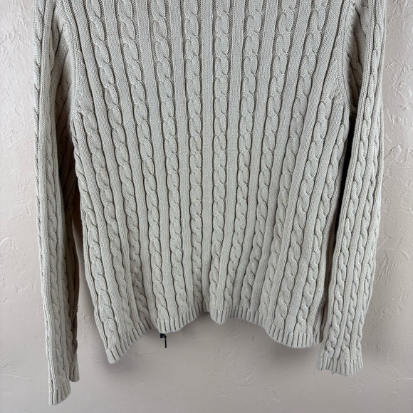 L.L. Bean Cream Tan Cowl Neck Cable Knit Cardigan Sweater Full Zip Women’s Large - Picture 7 of 10
